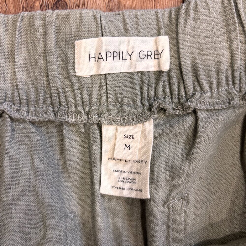 Happily Grey Womens Medium Taupe Linen Blend Utility Pants Comfort Waist Trouser - Picture 3 of 9